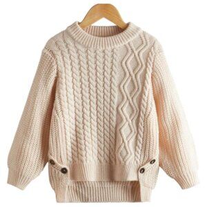 SHEIN Girls Cable Knit High Low Sweater Size: 130 (7/8) Color: Apricot (cream)